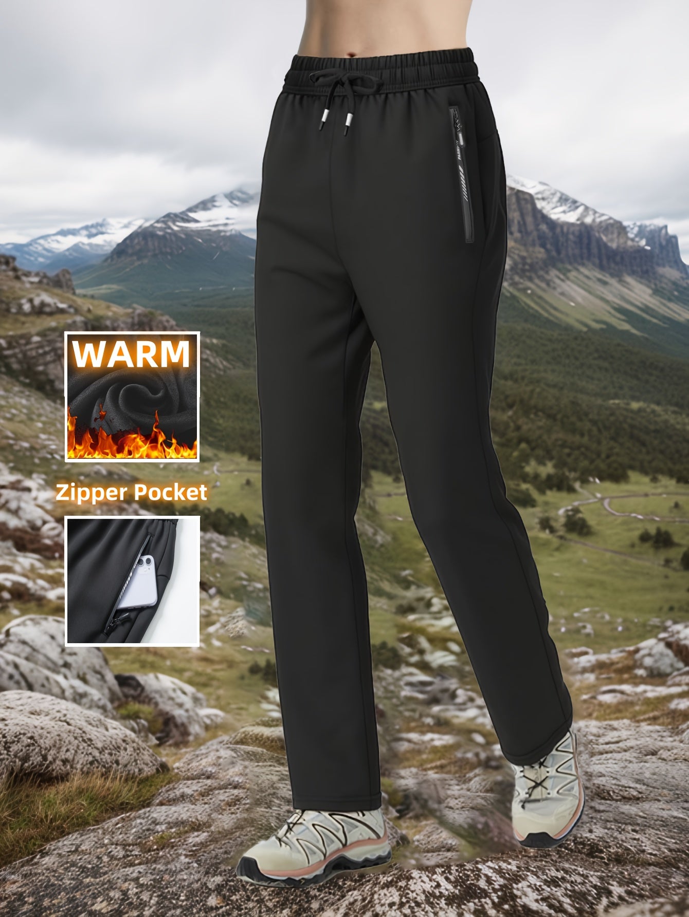 Black (1-Pack) Women'S Winter Pants, Suitable for Mountaineering, Outdoor Hiking, Travel, Warm Lining, Women'S Sweatpants, Women'S Straight Pants, Soft Shell Pants, Women'S Ski Pants, Non-Elastic Fabric, Daily Winter Wear And Outdoor Activities