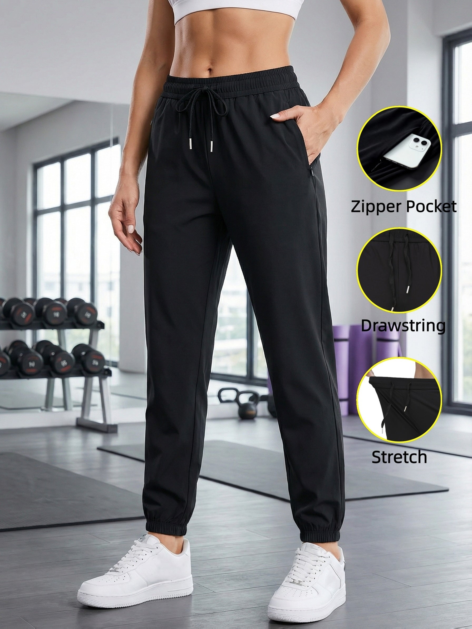 1pc Women's Spring/Summer Sports Trousers Lce Sliky Fiber Fabric Drawstring Casual Elastic Waist Pants Women's High-Waisted Athletic Gym Shorts