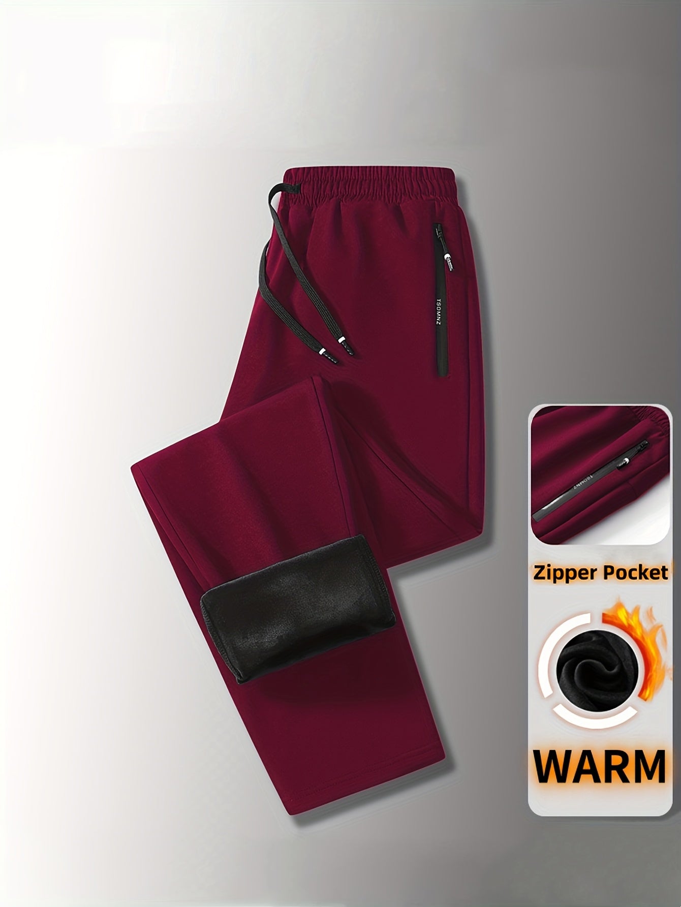 A Pair of Women'S Plus-Size Thickened Fleece Casual Pants, Suitable for Outdoor Sports, Featuring Two Zippered Pockets And a Drawstring at The Waist, Ideal for Winter Outdoor Activities