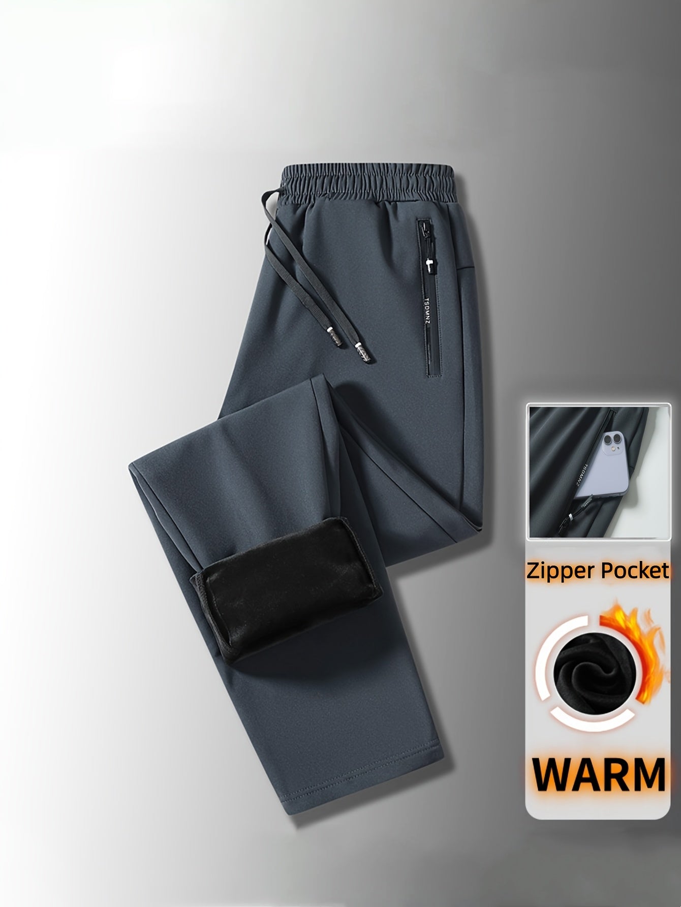 A Pair of Women'S Plus-Size Thickened Fleece Casual Pants, Suitable for Outdoor Sports, Featuring Two Zippered Pockets And a Drawstring at The Waist, Ideal for Winter Outdoor Activities