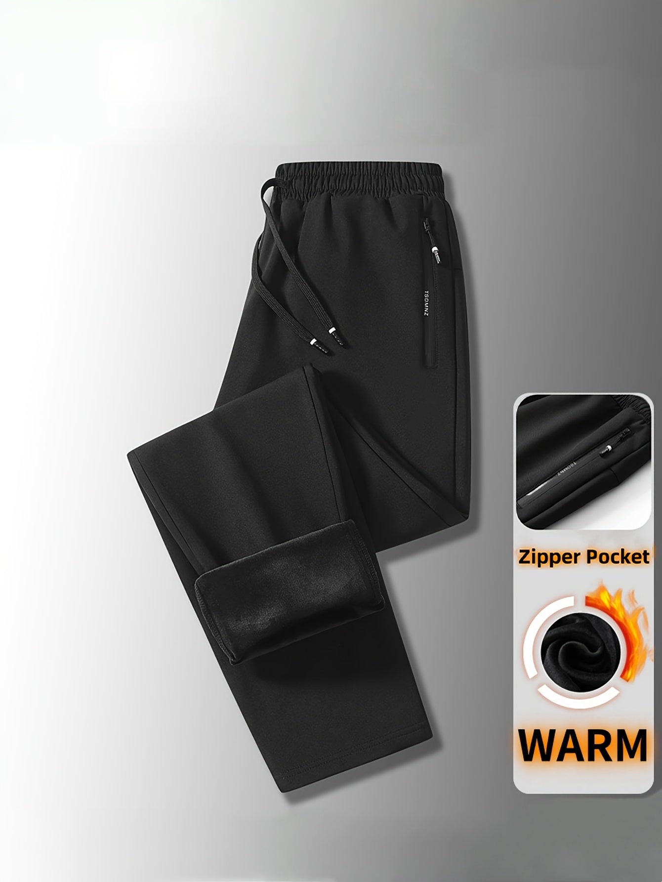 A Pair of Women'S Plus-Size Thickened Fleece Casual Pants, Suitable for Outdoor Sports, Featuring Two Zippered Pockets And a Drawstring at The Waist, Ideal for Winter Outdoor Activities